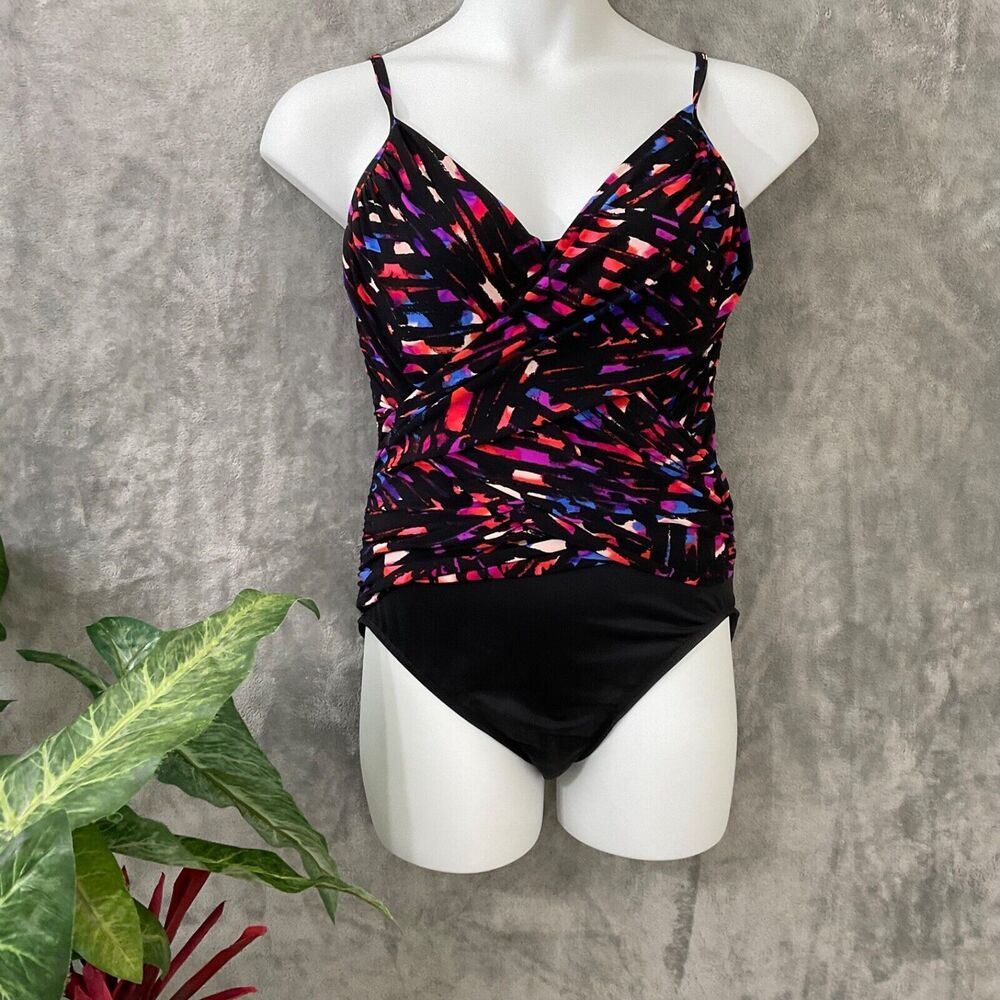 Magic Suit one piece swim suit Women's size 14 Kaleidoscope colors draped front